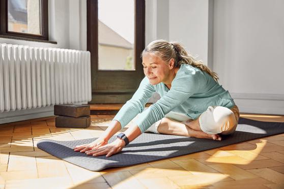 A woman stretching to calm down